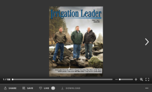 Screenshot of flipbook PDF reader for Irrigation Leader January 2016
