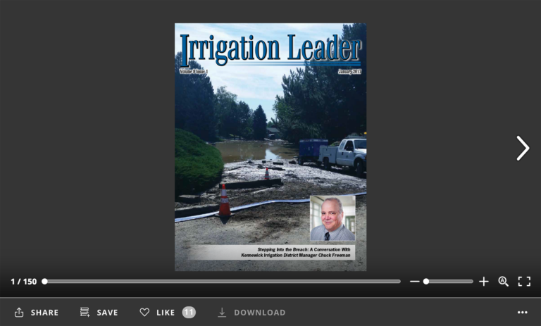 Screenshot of flipbook PDF reader for Irrigation Leader January 2017