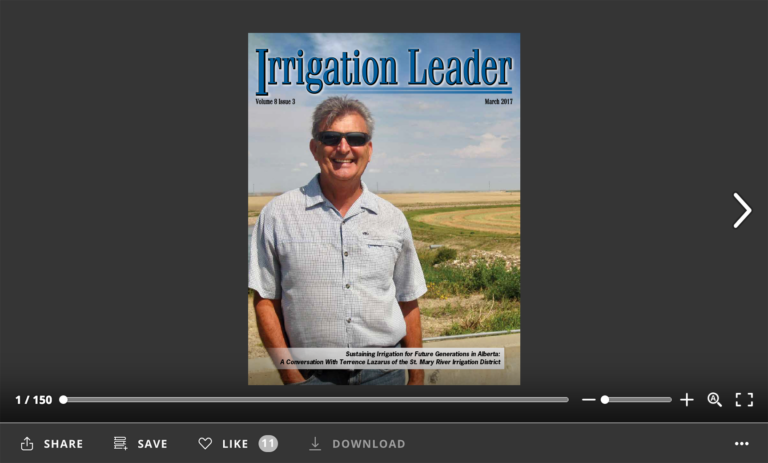 Screenshot of flipbook PDF reader for Irrigation Leader March 2017