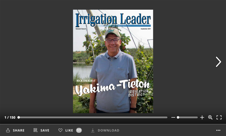 Screenshot of flipbook PDF reader for Irrigation Leader September 2017