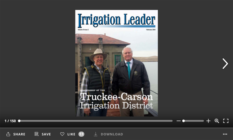 Screenshot of flipbook PDF reader for Irrigation Leader February 2018