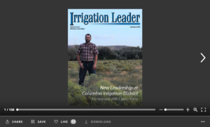 Screenshot of flipbook PDF reader for Irrigation Leader Washington State Edition July/August 2018