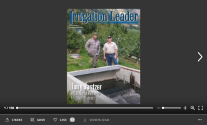 Screenshot of flipbook PDF reader for Irrigation Leader Washington State Edition May 2018. Volume 9 Issue 5