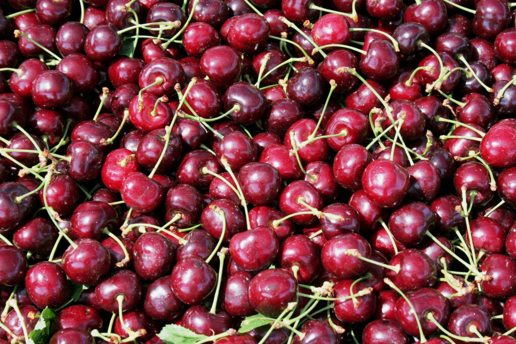 Photo closeup of cherries from above